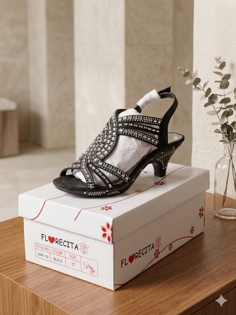 Black Embellished Slingback Heels